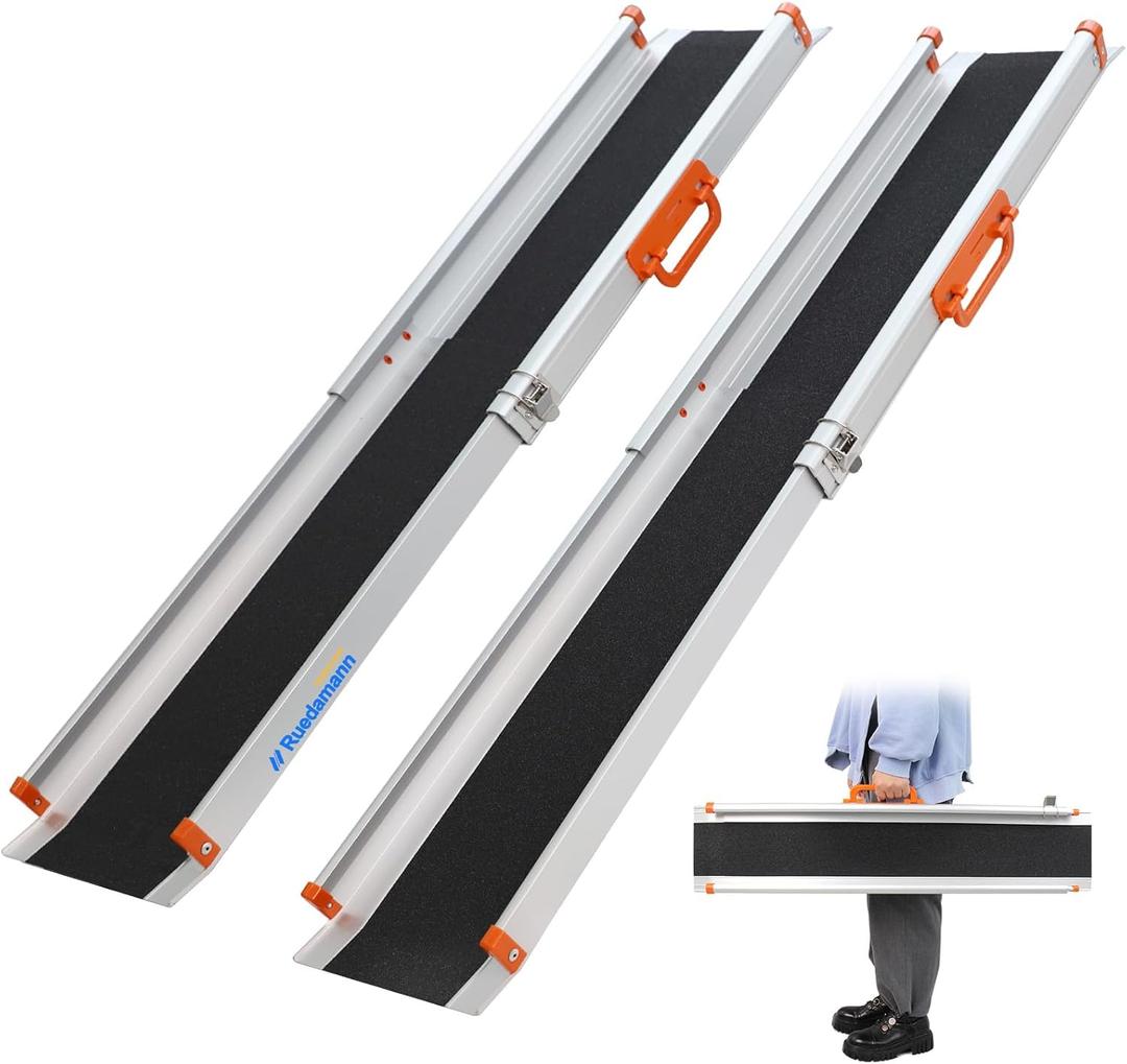 Ruedamann Portable Wheelchair Ramp, 6FT Adjustable Aluminum Ramp for Home, 600lbs Capacity,Telescoping Non-Skid Surface Wheel Chair Ramp for Home, Stairs, Steps, 2Pcs