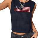 GORGLITTER Women's American Flag Crop Tank Tops Sleeveless 4th of July Patriotic Summer Outfits Sweater Vest (Black, L)