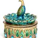 Bits and Pieces Peacock Jewelry Box for Women Small Keepsake Box with Peacock Figurine Lid - Decorative Boxes for Home Decor