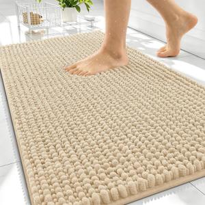 OLANLY Thick Bathroom Rugs 30x20, Extra Soft Absorbent Chenille Bath Rugs, Rubber Backing, Machine Wash Dry, Bath Mats for Bathroom Floor, Tub and Shower, Home Decor Accessories, Beige