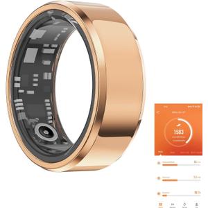 Fitness Tracker Smart Ring, Step Counter, Heart Rate Blood Oxygen Sleep Tracker Health Ring, 5ATM Waterproof Long Battery Life Smart Rings Compatible with iOS & Android (Rose Gold, US 12)