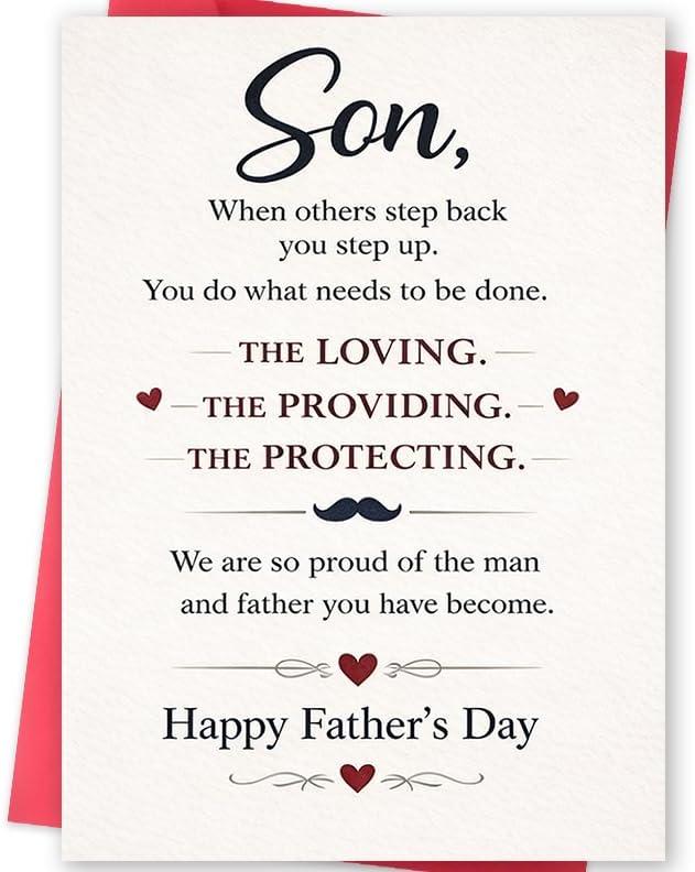 3 x Fathers Day Card for Son, Happy Father's Day Son Card, Fathers Day Gift for Him, Heartfelt Greeting Card for the Loving Providing Protecting Dad He Has Become
