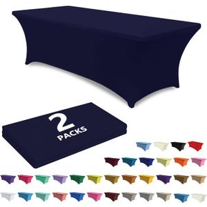 ABCCANOPY 2 Pack 4 FT Navy Blue Spandex Table Cover Stretch Fitted Wrinkle Resistant Tablecloth Reuse for Rectangular Folding Table Patry Event Wedding Banquet Protector