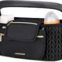 mommore Stroller Organizer with Insulated Cup Holders, Adjustable Stroller Caddy with Detachable Phone Bag, Stroller Accessories Fits for Uppababy, Doona, Jogger, Britax (Black)