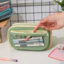 Large Pencil Pouch Big Pencil Case Big Capacity Aesthetic Pen Cosmetic Bag Pen Stationery Organizer Simple, College Office Home Travel Storage Bag (Pink)