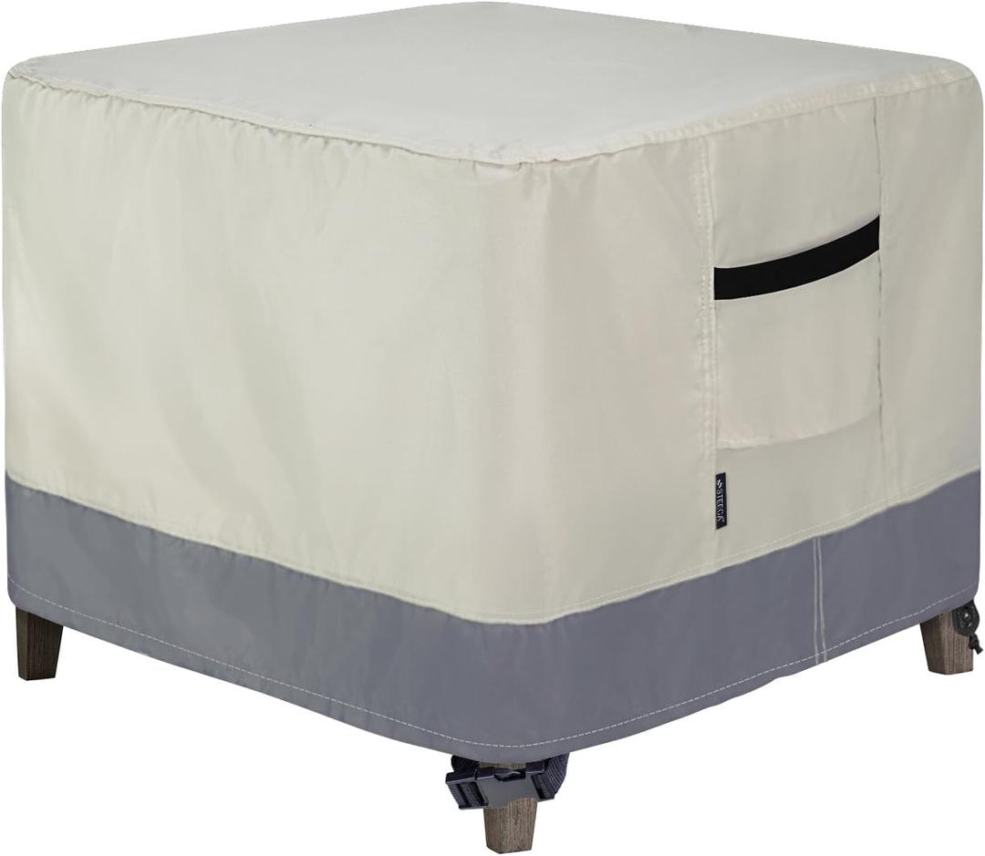 Patio Ottoman Cover, Waterproof Outdoor Square Furniture Cover for Side & End Table 25L x 25W x 17H inch (Beige)