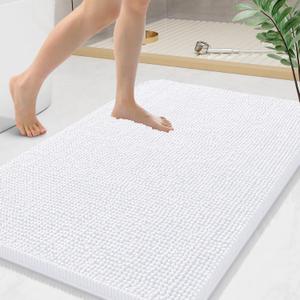 Arotive Bathroom Rugs 44x24, Extra Soft Absorbent Shaggy Chenille Bath Rugs, Machine Washable Rubber Backing Non-Slip Bath Mats for Bathroom Floor Tub and Shower, Home Decor Accessories, White