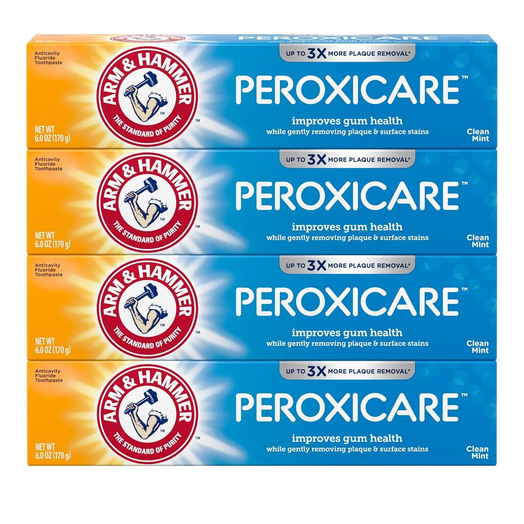 ARM & Hammer Peroxicare Toothpaste for Gum Health, Baking Soda Toothpaste, Clean Mint, 6.0 oz (Pack of 4)