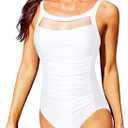 Tempt Me Women One Piece Mesh Swimsuits Tummy Control Swimwear (White) Medium
