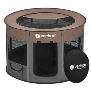 Veehoo Portable Puppy Playpen, Pet Kitten Playpen for Indoor Portable PopUp Dog Kennel Foldable Playpen Outdoor Tent Crate with Carrying Case for Kitten Puppy Small Animal,Coffee 48.0"Lx48.0"Wx23.6"Th