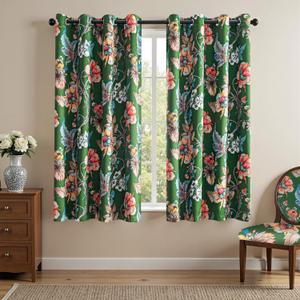 MYSKY HOME Floral Blackout Curtains 63 Inch Long Bedroom Black Out Thermal Insulated Room Darkening Curtain Printed Flower Vintage Style Grommet Window Treatments Living Room Kitchen, Pack-2, Green