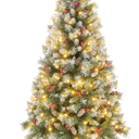 5 FT Artificial Christmas Tree Hinged w/ 200 Warm LED Lights & 126 Red Berries