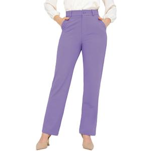 Bamans Dress Pants Women Work Business Pants Tummy Control Office Straight Leg Trousers High Waisted Ladies Slacks Petite 29" Inseam Medium