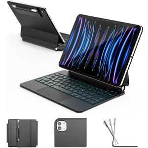 RAYMCRAFT for iPad Air 11 inch Case with Keyboard (M4/M3/M2, 2026/2025/2024), iPad Pro 11 (4th/3rd/2nd/1st Gen) & Air 5/4th Magic Keyboard Case, 11 Colors Backlit, Multi-Touch Trackpad, Black