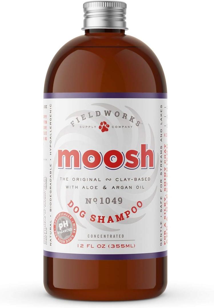 MOOSH All-Natural Dog Shampoo  Gentle for Sensitive Skin. No Sulfates, Preservatives, or Harsh Chemicals. with Bentonite Clay, Argan Oil & Aloe. Hypoallergenic, Biodegradable, 12oz.