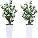 2Pack Artificial Camellia Tree with White Tall Planter 4FT Faux Camellia Plant in Pot with White Flowers, Greenery Potted Plant for Indoor Outdoor Office Home Porch Decor
