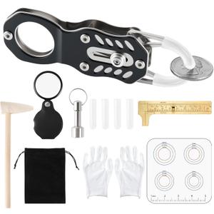 Jieting Coin Ping Tester Kit for Silver & Gold Coins, Portable Pocket Pinger with Magnet, Measuring Board & Caliper for Resonance Sound Testing and Size Comparison for Coin Collectors