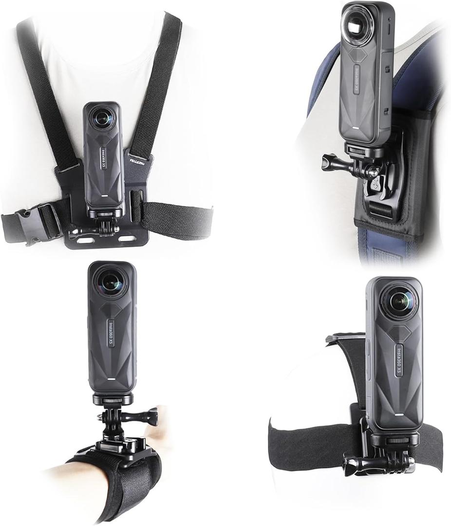 Accessories Kit for Insta360 One X5/X4/X3/X2/X, One R, X and GoPro Hero 9,New Quick Release Head Strap Mount + Chest Mount Harness + Backpack Strap Clip + 360Rotating Wrist Strap