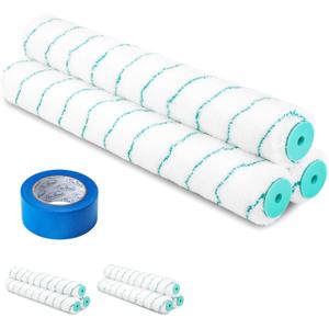 18 Inch Microfiber Paint Roller Covers, 3pcs 3/8" Nap Rollers with A Professional Painters Tape, Large Lint-Free Cover Refills for 18" Frame, Painting Walls, Ceilings, Floors, Garage
