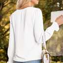 Dokotoo Womens Fall Fashion 2025 Business Casual V Neck Long Sleeve Lace Trim Tops with Smocked Cuffs Loose Blouses (White, S)
