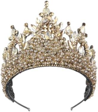 Brihasory Luxury Rhinestone Baroque Queen Tiaras and Crowns for Women, Handmade Wedding Princess Headband Sparkly Crystal Costume Headpieces for Quinceanera Halloween Birthday Prom(Champagne)