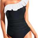 Women One Piece Swimsuits Tummy Control One Shoulder Bathing Suits Ruffle Swimwear Size L