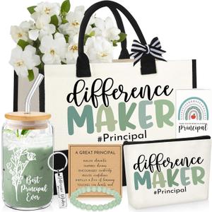 8 Pcs Principal Appreciation Gift for Women Men Difference Maker Tote Bag Cup for School Graduation Retirement Gift(Green)