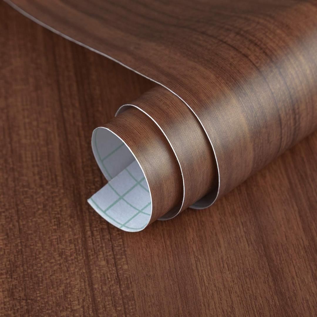 24"x197" Walnut Wood Grain Wallpaper Roll Peel Stick Brown Textured Wood Contact Paper Thick Kitchen Wallpaper Waterproof Self-Adhesive Furniture Sticker Bathroom Cabinet Shelf Liner Table Vinyl Wrap