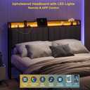 King Size Upholstered Headboard with LED Lights & Charging Station, USB & Type C Port, Linen Upholstery, King Headboard Only, Height Adjustable Attach Frame Sturdy and Stable Easy Assembly
