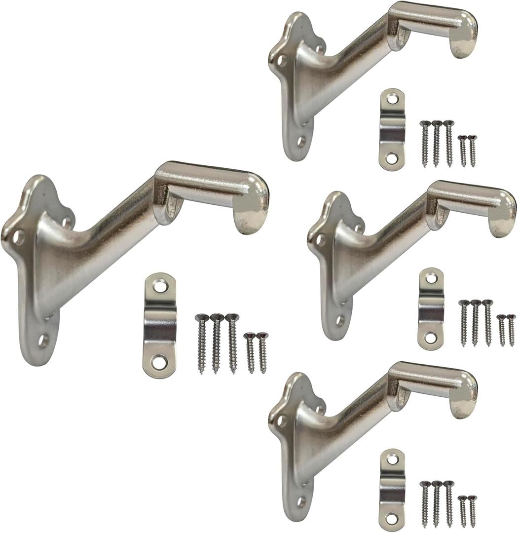 QCAA HandRail Brackets, 3", Zinc Die Cast, Brushed Nickel, 4 Pack, Made in Taiwan