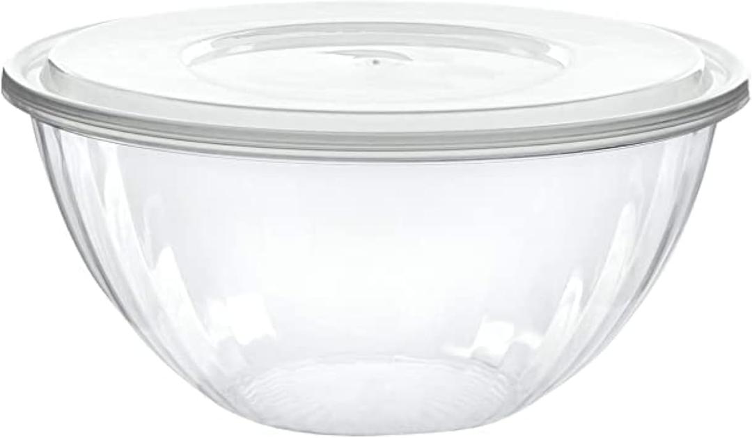 PLASTICPRO Disposable Round Crystal Clear Serving Bowls With Lids - Party Snack or Salad Bowl, Plastic Chip Bowls, Candy Dish (2, 150 OUNCE)
