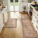 KIMODE Kitchen Mats Cushioned Anti Fatigue,Boho Kitchen Rugs Sets of 2, 1"L x 20"W x 0.47"Th + 32"L x 20"W x 0.47"Th, Brown/Multi