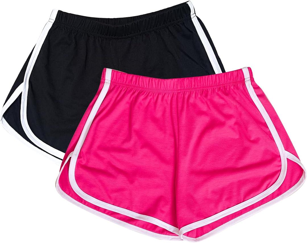 Cameway 2 Pack Women Cotton Running Athletic Shorts Gym Yoga Summer Active Dance Shorts Pants (3X-Large Short, Rosered)