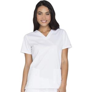 Cherokee Scrub for Women Modern Classic V-Neck Top with 3 Pockets, 2-Way Stretch, Ultra Soft & Breathable Fabric - WW630 (White, XS)