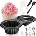 Giant Cupcake Pan 15x 8in set Cake Decorating Supplies Kit,Jumbo Cupcake Cake Mold with Stainless Steel Spatula Silicone Scraper Icing Piping Tips Icing Comb Scraper for Cake Baking Supplies