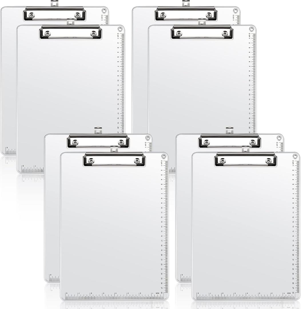Henoyso 8 Pieces Metal Clipboard Bulk Heavy Duty Aluminum Document Holder with Scale A4 Letter Size Metal Clip Board Office Low Profile Clip for Office School, 12.5 x 9 Inch