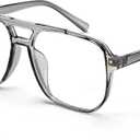 FEISEDY Blue Light Blocking Glasses Fake Nerd Clear Square Computer Lightweight Pilot Glasses Frame Oversized B2866 (Transparent Grey Frame)