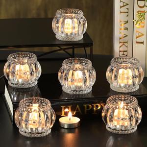SHOHAYTO Set of 6 Glass Tea Light Candle Holders, Votive Candle Holders for Wedding Table Centerpieces, Tealight Holders for Christmas Party & Home Decor
