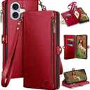 XcaseBar Compatible with iPhone 16 6.1" Wallet case with Zipper Credit Card Holder【RFID Blocking】, Flip Folio Book PU Leather Phone case Shockproof Cover Women Men for Apple 16 case Red