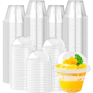 Szsrcywd 100 Pack 6oz Clear Dessert Cups with Dome Lids,Disposable Plastic Parfait Yogurt Cup (NO HOLE) Party Fruit Containers for Ice Cream,Pudding,Salad,Cold Drink,Cake,Jello
