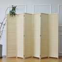 Furnnylane 6 Panel Bamboo Room Divider 5.6 ft Tall Folding Privacy Screen, Natural Beige Freestanding Room Partition Wall (67" H x 92.1" W, 6-Panel)