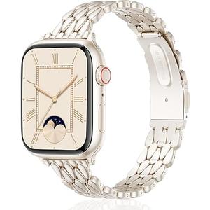 VISOOM Gold Iwatch Bands Compatible With Apple Watch Bands 38/40/41/42/44/45/46mm Women - Thin Metal Dressy Luxury Cute Designer Apple Watch Series 11 10 Se 9 8 7 6 5 4 3 2 1 Bracelet Bands for Women, Color: Starlight-A