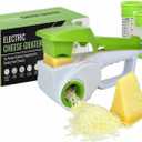Electric Cheese Grater for HARD Cheeses (NOT Cheddar!) - JUST AMAZING DEALS Automatic Electric Handheld Rotary Cheese Grater Slicer For Parmesan Cheese, Cordless with Rechargable Battery (Green)