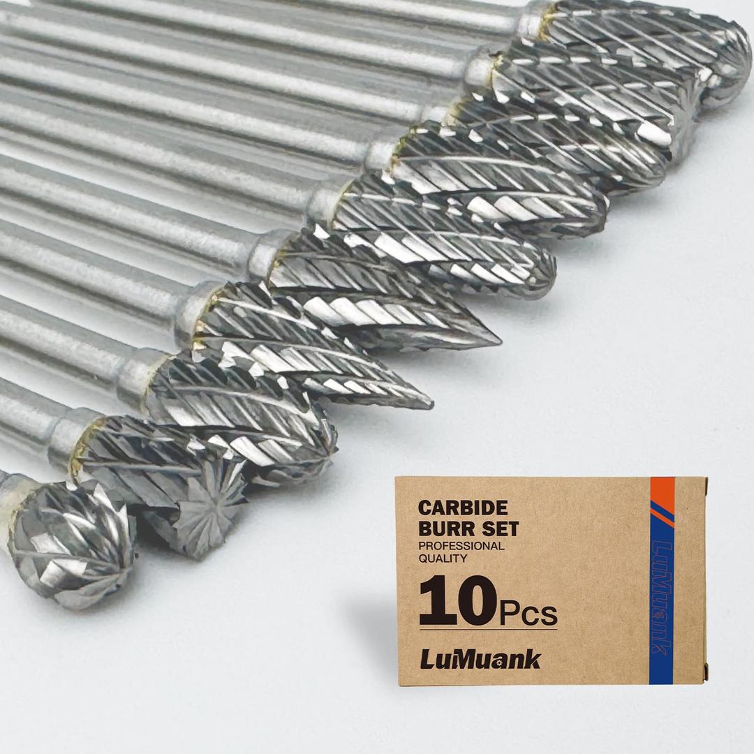 10Pcs Carbide Burr Bits Set Compatible with Dremel 1/8", Rotary Tool Bits with Double-Cut Design, Die Grinder Bits Accessories-for Metal Aluminum Wood-Stone Steel PlasticCarving Cutting Grinding