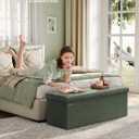 SONGMICS Mazie Collection - 43 Inches Folding Storage Ottoman Bench, Ottoman with Storage, Foot Rest Stool, Load 660 lb, for Living Room, Synthetic Leather, Forest Green ULSF070C01, 15"D x 43"W x 15"H