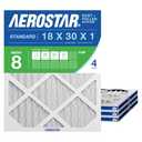 Aerostar 18x30x1 MERV 8 Pleated Air Filter, AC Furnace Air Filter, 4 Pack (Actual Size: 17 1/2" x 19 1/2" x 3/4")