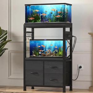 Heybly 5-10 Gallon Fish Tank Stand, Aquarium Stand with Drawer, Power Outlet, Heavy Duty Metal Frame, for Fish Tank, Turtle & Reptile Terrarium, 20.5"  10.2" Top, 200lbs, Black HAS002SBK