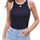 Zeagoo Summer Tanks for Women Tops Body Contour Sleeveless Shirts Ribbed Knit Color Block Basic Cami Black XL