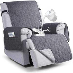VANSOFY 100% Waterproof Recliner Chair Covers, Recliner Cover Non-Slip Dog Chair Cover Furniture Protector Washable Slipcover with Pocket, Elastic Straps for Pets, Dogs(Dark Gray, 23.6")