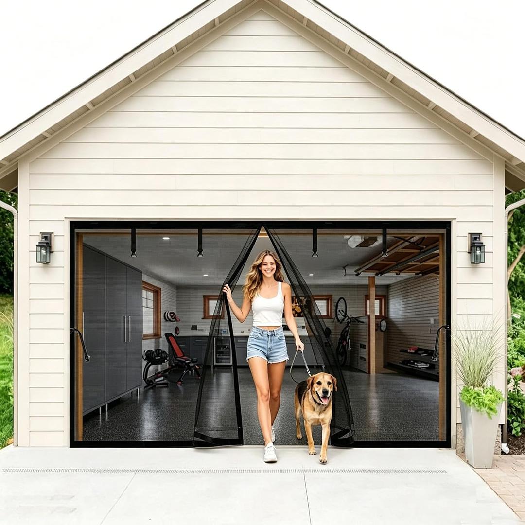 Magnetic Garage Door Screen 11x9ft for 1 Car, Hands Free Net Curtains, Retractable Fiberglass Doors Cover Closure for Garage Carport Patio Balcony Porch Gazebo Backyard Greenhouse RV (Black, 11x9ft)